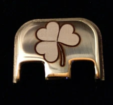 Rear Slide Plate Cover, Fits ALL Glock, Message U'R Model,  BRASS LUCKY SHAMROCK