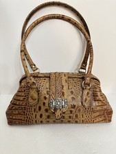 Raviani Western Tooled Croc Leather Satchel Shoulder Bag Swarovski Crystals Euc