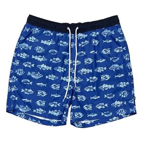 Nautica Swim Trunks Size Large Blue /white Fish Pockets Mesh Lined Beach Cruise
