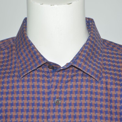 Mint BUGATCHI Classic Fit Brown Blue 100% Cotton Long Sleeve Casual Shirt Sz XL