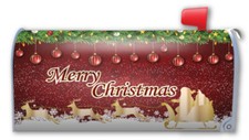 Merry Christmas Golden Santa Claus and Sleigh Mailbox Cover Magnet