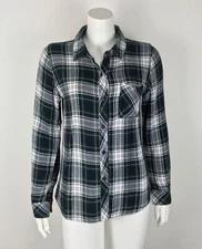 Rails Women’s Plaid Shirt Green Button Down Multi 100% Rayon Small Long Sleeve