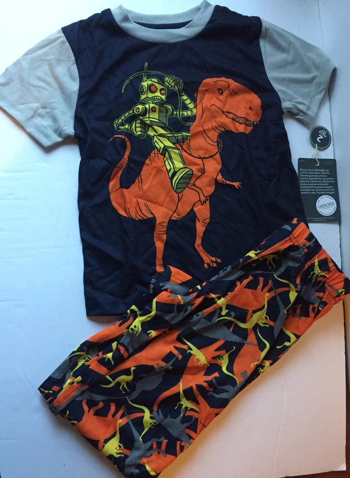 Conjunto de camisa y pantalón pijama de dinosaurio Cherokee para niños pequeños - azul Foto 4 de 4