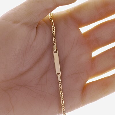 Italian 14k Yellow Gold Engravable Baby Kid ID Figaro Bracelet 5.5'' 1.6 grams