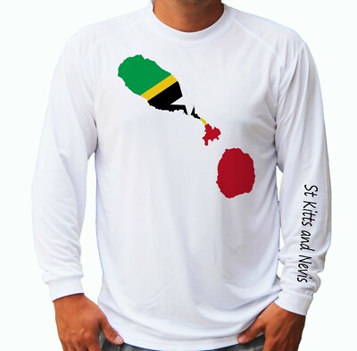 St Kitts and Nevis Flag Map Fish Boat Long Sleeve UPF 30 T-Shirt UV Protection