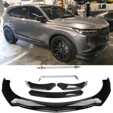 Glossing Black Front Bumper Lip Splitte + Strut Rods For Acura MDX RDX A-Spec