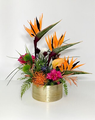 EXOTIC TROPICAL ORANGE BIRD OF PARADISE LARGE ARRANGEMENT STUNNING CENTERPIECE
