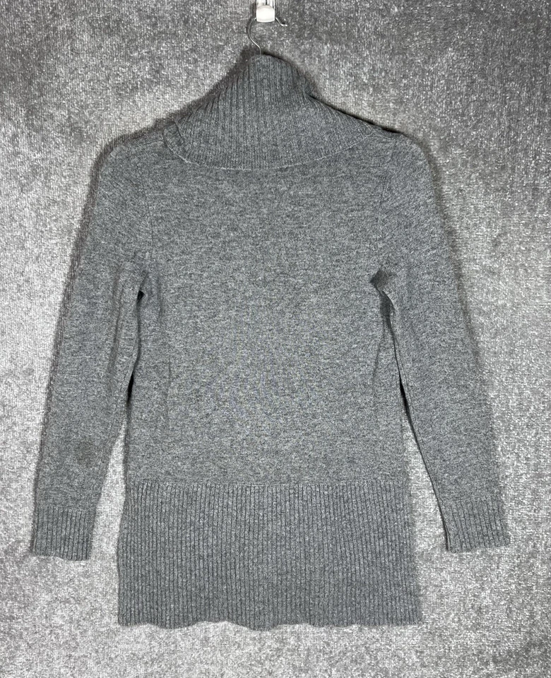 Suéter túnica Kenar cachemir talla XS gris capucha cuello pulóver alto-bajo Foto 2 de 4