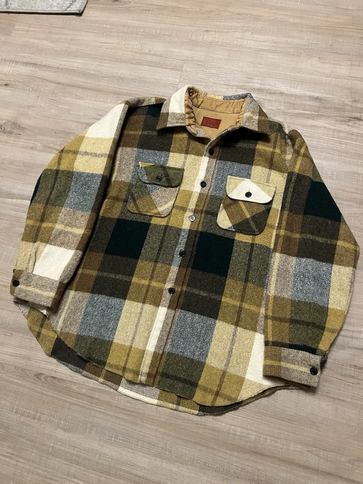 Винтажная рубашка 70-х Kings Road Sears в клетку шерсть толстая фланель с длинным рукавом размер XL - Изображение 3 из 4