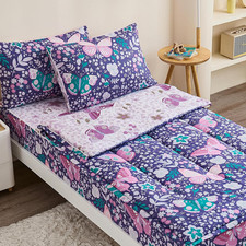 Purple Butterfly 3-Piece Girls Bedding Set with Pillowcase - Zip Up Design