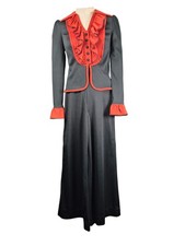 1970's Vintage Two Piece Soft Suit High Waisted Bell Bottom Ruffle Blouse