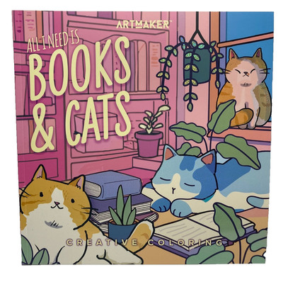 Artmaker All I Need is Books & Cats Creative Coloring Book