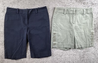 Talbots Bundle 2 Pairs The Perfect Shorts Navy Green Cotton Stretch Size 2 & 4