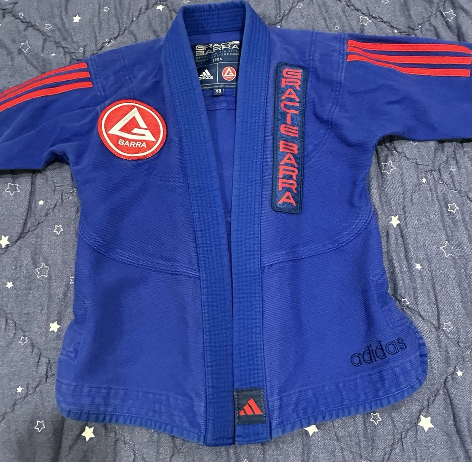 Chaqueta Adidas Azul Rojo Rayas Gracie Barra Equipe Jiu Jitsu Gi Niño Niña Talla Y3 Foto 3 de 4