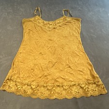 Y2K Babydoll Coquette Boho Fairy Romantic Lace Trim Yellow Cami Layering Tank L