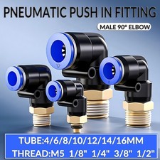 PNEUMATIC PUSH IN FITTING AIR WATER PIPE -  MALE 90� ELBOW STUD 4/6/8/10/12~16MM