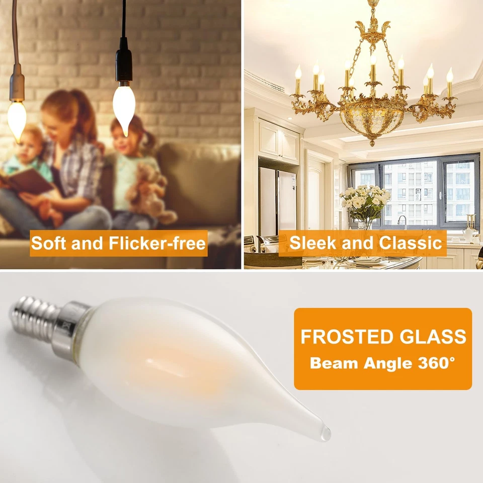 E12 LED Chandelier Light Bulbs, 4W(40w Equivalent) Dimmable C11 Frosted Glass... - Image 2 of 4