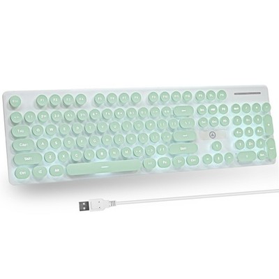 Retro Typewriter Keyboard 104Key Punk Gaming Green LED White Backlit Wired