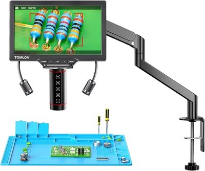 TOMLOV Autofocus Digital Microscope 3K Flex Arm HDMI Soldering Microscope Coin