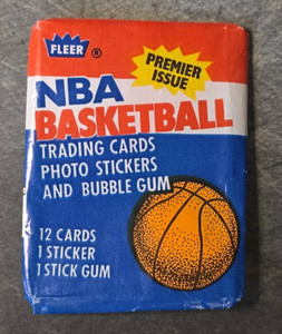 1986 Fleer Basketball Wax Pack Wrapper with Bubble Gum Broken