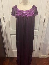 Women Dark Purple Silky Short Sleeve Nightgown 2XL 52"Lx22"W