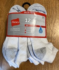 Hanes Ultimate Mns Low Cut Socks 6-12 White Wicking Cool Odor Control 12 PR NIP