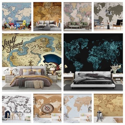 3D World Map Letter Self-adhesive Wallpaper Removable Wallpaper Wall Mural