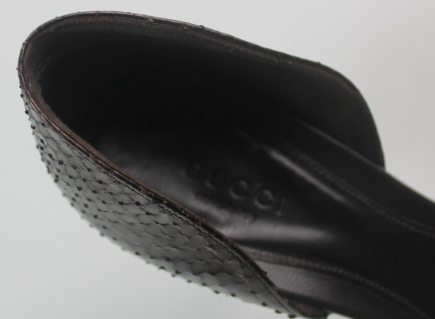 Gucci brown python leather peep toe heels size 8B… - image 8