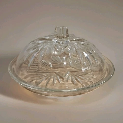 RARE Vintage Federal Glass Star Round Butter or Cheese Dish w/ Lid Starburst