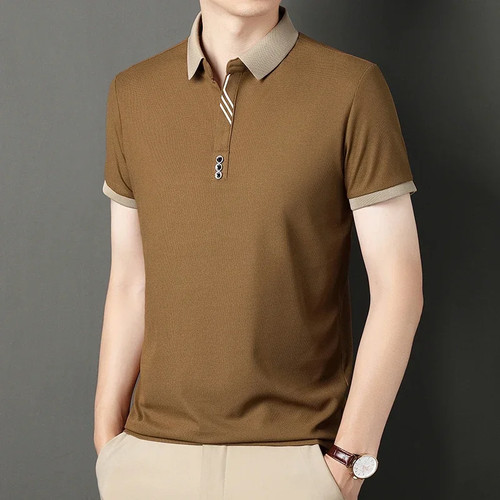 Men Solid Color Short Sleeve Polo Shirt Casual Summer Comfortable Top - Afbeelding 26 van 29