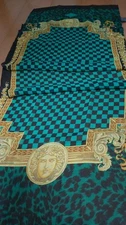 Authentic Gianni Versace Atelier Checkered Silk Scarf Long  Medusa Blue Black
