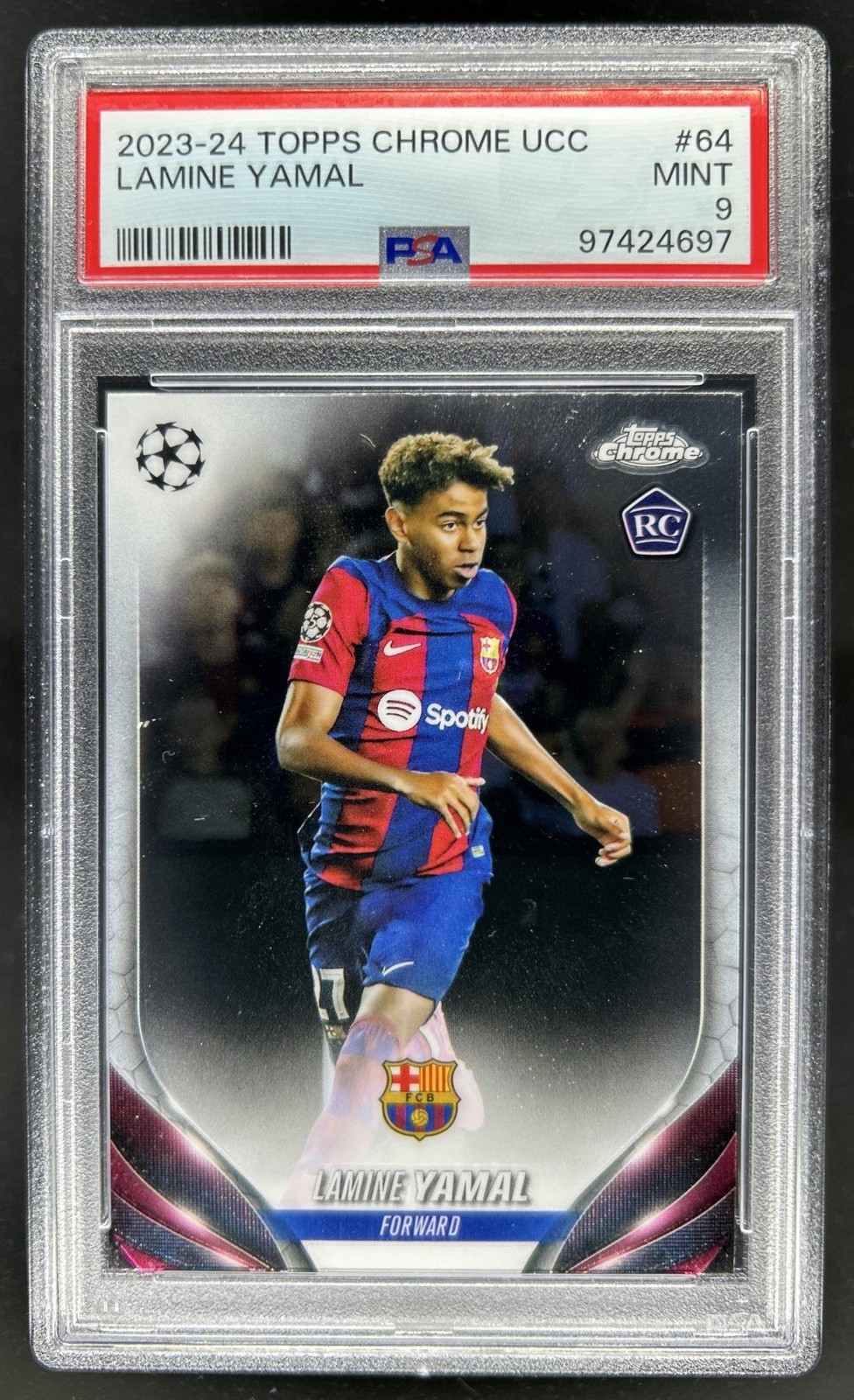 2023-24 Topps Chrome UEFA Lamine Yamal RC Rookie #64 Barcelona PSA 9