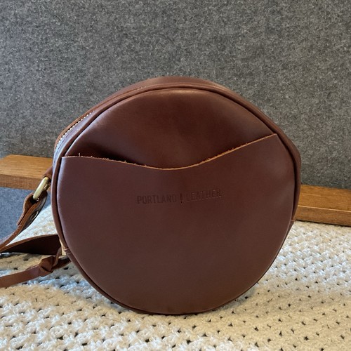 Portland Leather Goods Small Circle Crossbody Bag 7” Cognac Brown