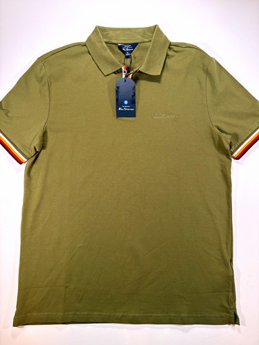 Ben Sherman, Ben Sherman Men's M Green Solid Stretch Knit Polo, Short Sleeve Embroidered Logo