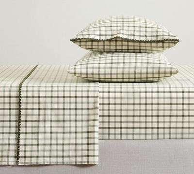 #ad Pottery Barn WINDOWPANE Yarn Dyed Sheet Set 300TC Sateen 100% Cotton NEW $85.00