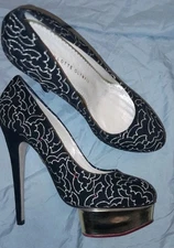 Charlotte Olympia Black Suede Midnight Dolly Bat Embroidered Platform Heels 39.5