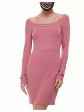 PLANET GOLD Womens Short Dress Pink Long Sleeve Caged Neckline Juniors XXL