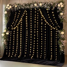 10 x 10ft Black Backdrop Curtains with Lights String for Party