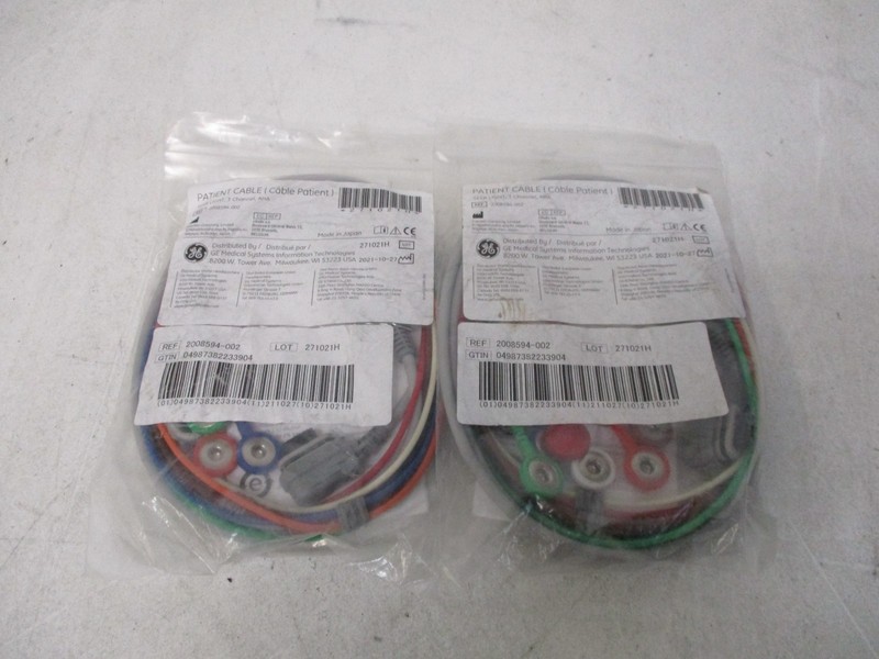 Set of 2 GE 2008594-002 Patient Cable Seer Light, 3 Channel, AHA