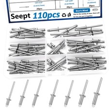 Seept 110pcs Steel Rivets 7Sizes 304 Stainless Steel Rivets Assortment Kit 1/...