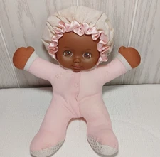 Vintage Playskool BABY Doll African American Squeaker Pink Outfit READ