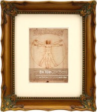 8x10 Antique Gold Ornate Frame with Mat, Scallop Edge, Tempered