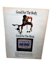 1990 Headline News Print Ad Vintage CNN TV Channel Fitness Dumbbell Workout