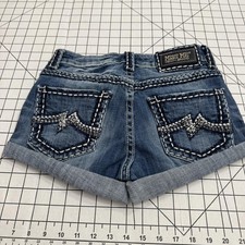 Miss Me Shorts Womens 25 Blue Denim Cuffed Hot Pants Embroidered Back Pockets