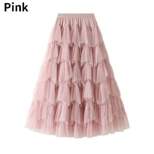 Women Layered Ruffles Tulle Skirt Elastic Waist Tutu Mesh Midi Tiered A-line - Bild 15 von 25