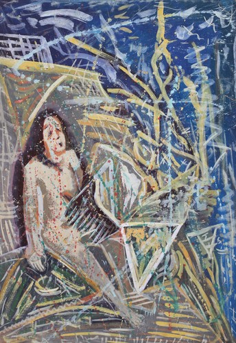 Vintage Original Gouache Gemälde Abstrakt Frau Figur Signiert - Bild 2 von 14