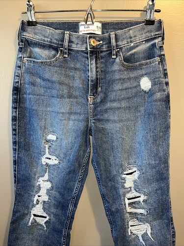 Abercrombie Kids Distressed High-Rise Straight Jeans Girls Sz 15/16 Blue Denim - Picture 14 of 19