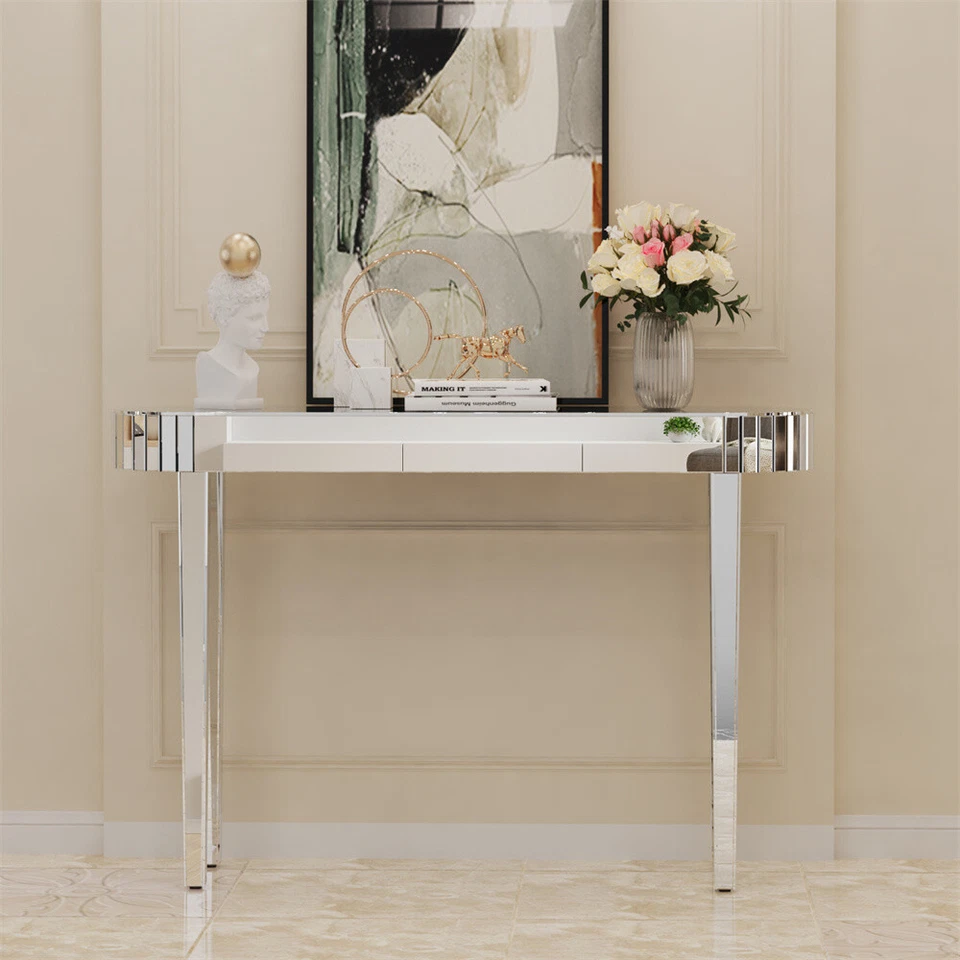 High-end Console Table Mirrored Vanity Makeup Desk Modern Glass Entryway Table - Image 3 of 4