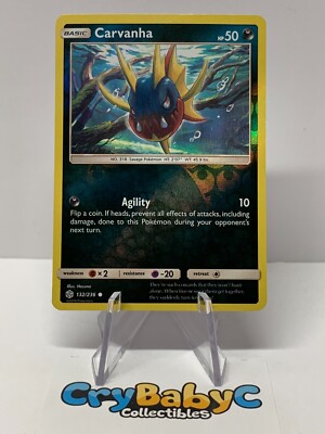 Pokemon Carvanha 132/236 Cosmic Eclipse Sun & Moon REVERSE HOLO