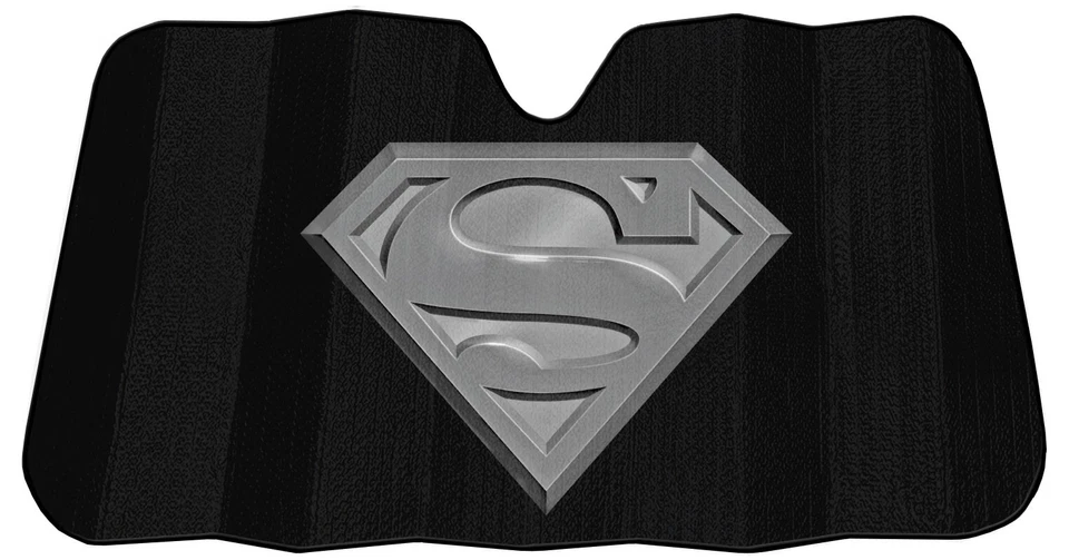 NEW Superman Silver Shield 4pc Auto Carpet Floor Mats & Auto Folding Sun Shade - Imagem 2 de 4